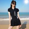 Sports style swimsuit women's one-piece conservative belly cover and thin student skirt soaking in hot spring new swimsuit