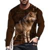 New Tide The Wolf  Pattern European Size long Sleeved T-shirt For Men's Casual Autumn Trend Top Round Neck Tee