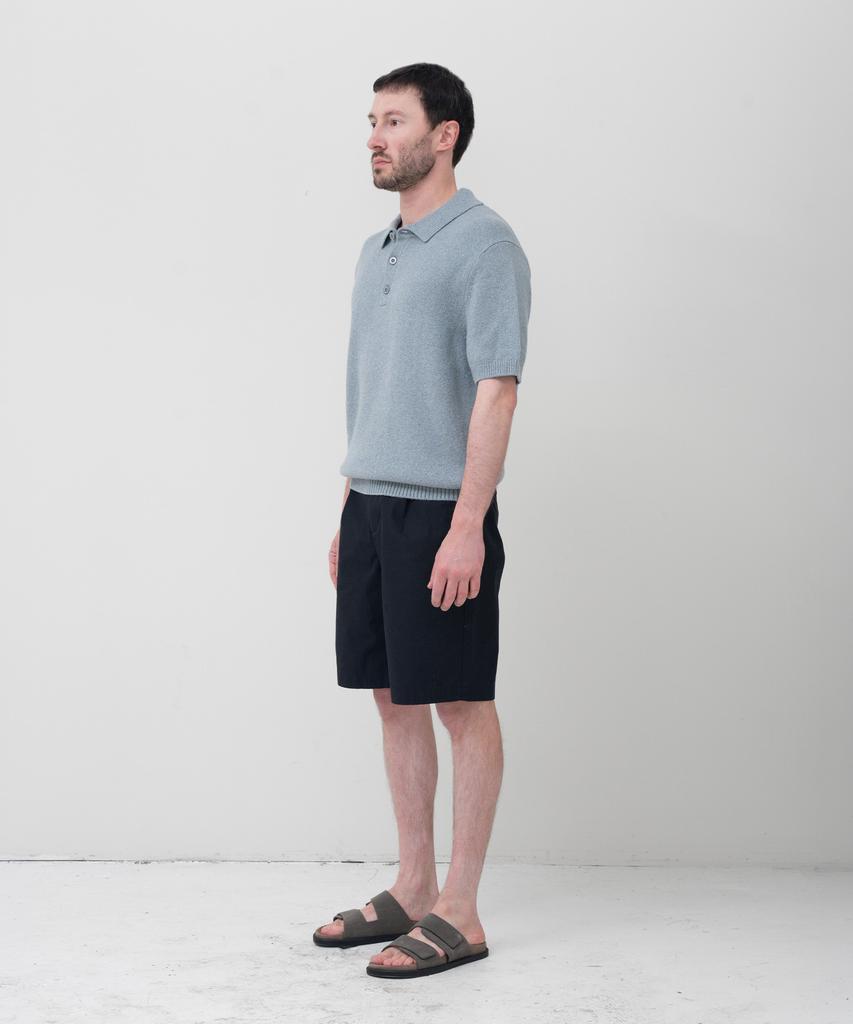 MANNERGRAM [Half-Set Japanese Imported Fabric] Single-Pleat High-Density Cotton Half Pants Dark Navy