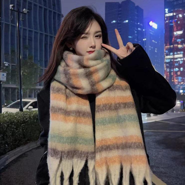 European & American Style Plaid Scarf Korean Version Black & White Thickened Colorful Warm Fringed Couple Shawl