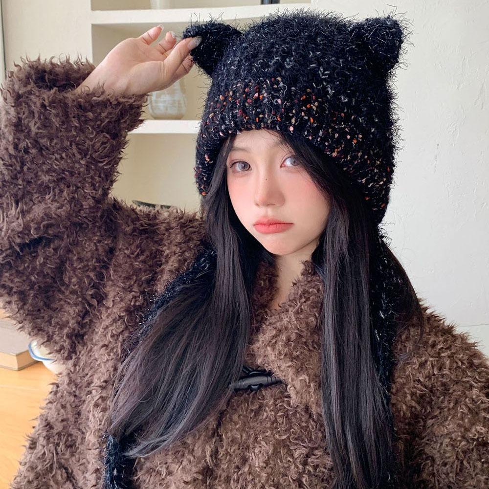 Multicolor Knitting Beanie Windproof Knitted Hat High Quality Long Loose Hat Headdress  Woman