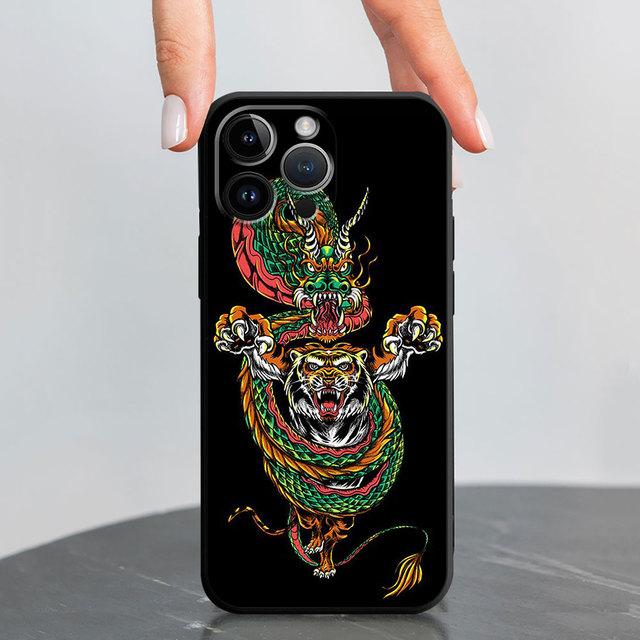 

Черный мягкий чехол для телефона Apple Iphone Xr 11 8 Plus 7 6s Se Xs X 13 Pro 12 Mini 14 Pro Max, модный чехол с китайским тигром и драконом iPhone 11 Pro Max