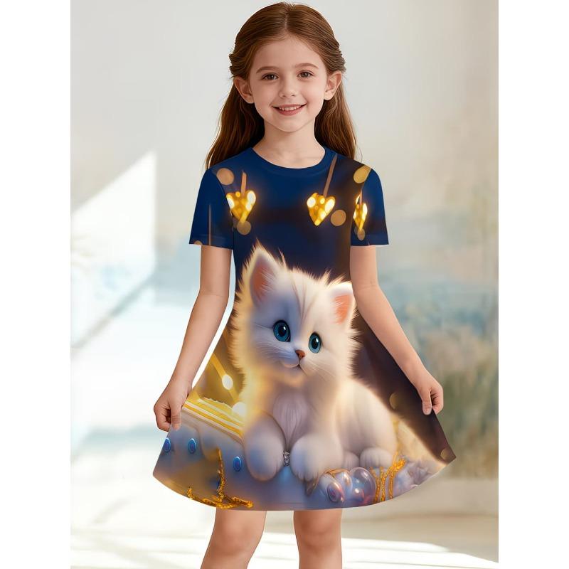 Girls' 3D Unicorn Dress Short Sleeve Summer Spring Vacation Daily Holiday Princess