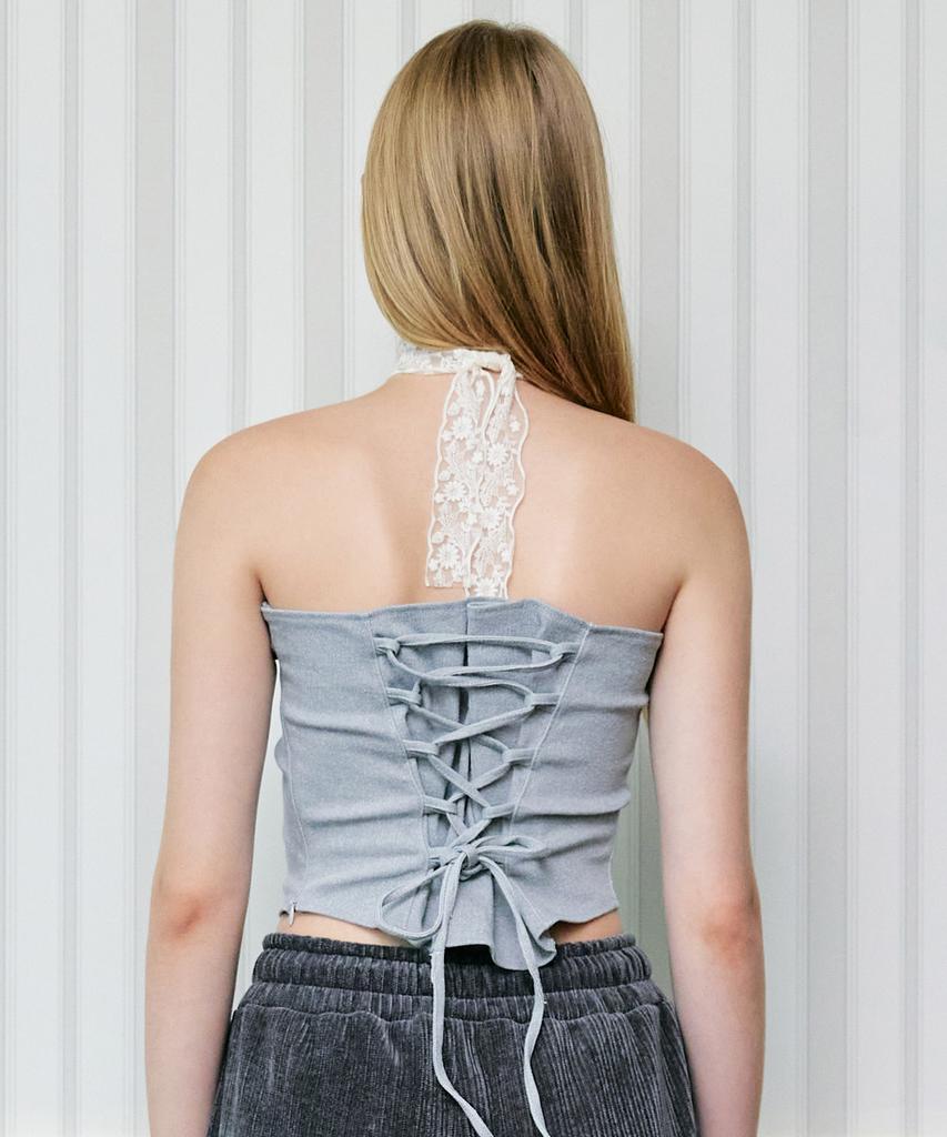 ZEROPLANET Ella Denim Lace-Up Bustier [Grey]