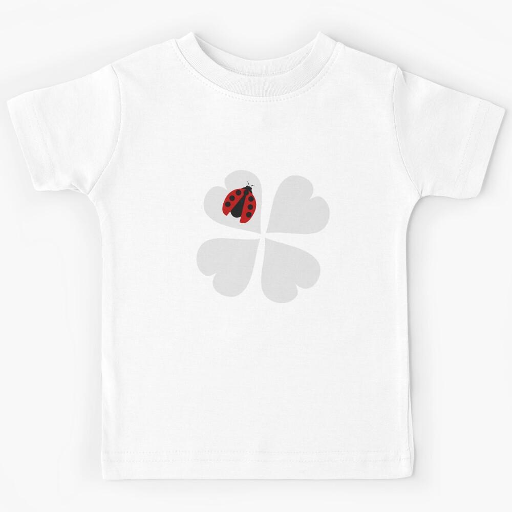 Minimalistic Ladybug and Four-Leaf red heart shaped Clover Kids T-Shirt 160