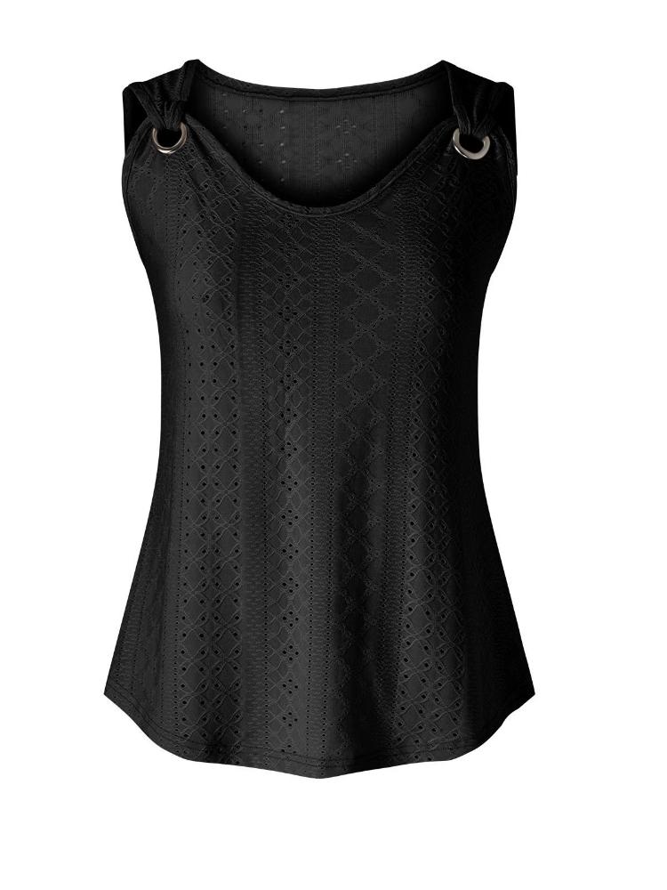 T-shirt sans manches à col en V pour femme, couleur unie, ample