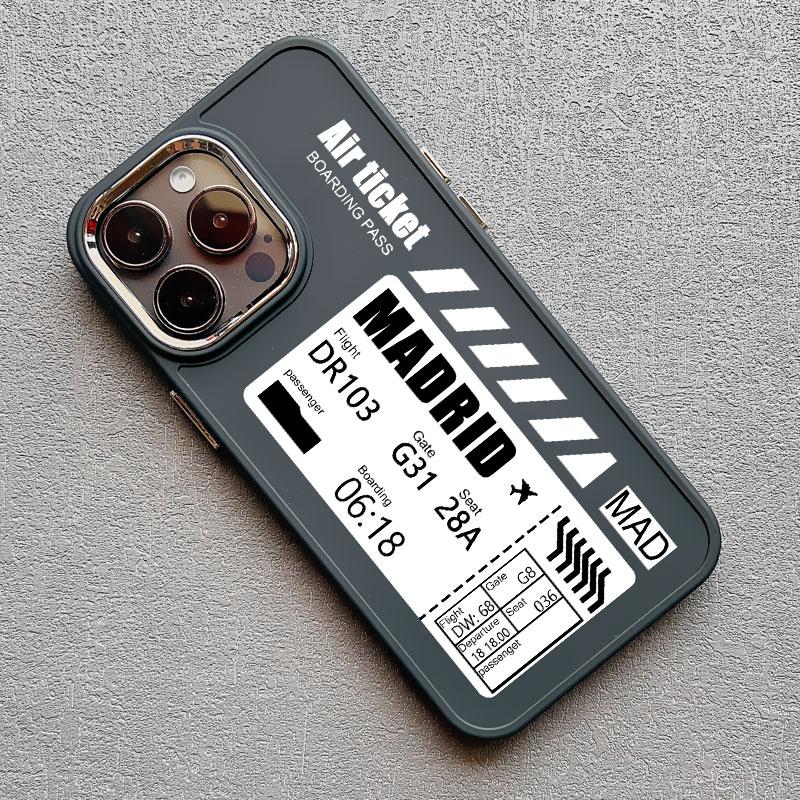 Hot Air Ticket Travel New York London Paris Label Phone Case for iPhone X XS XR 11 12 13 14 15 Pro Max 7 8 Plus Black Soft Cover
