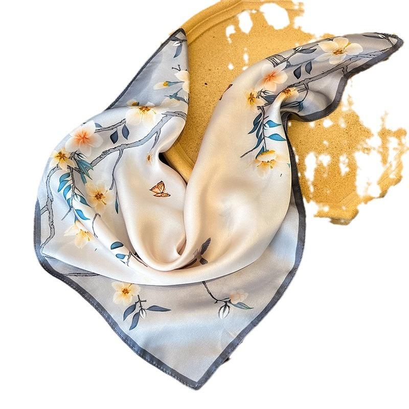 Spring Fashion Jasmine Silk Scarf Women's Versatile Elegant High-end Mulberry Silk Scarf 11 Plain Crepe Satin Small Square Scarf