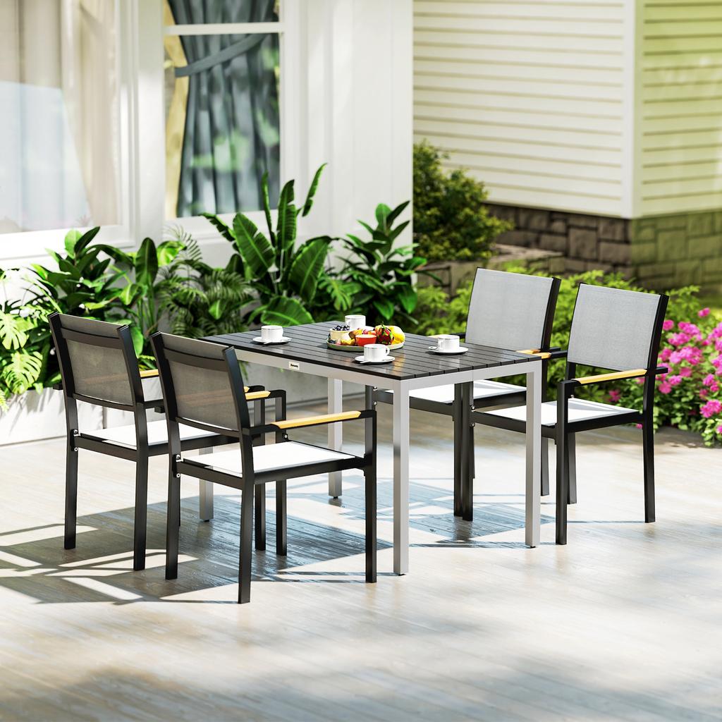 Garden Table, Aluminum, 120x70 Cm, Weatherproof Balcony Table with Wood Look, for 4-6 People, Black