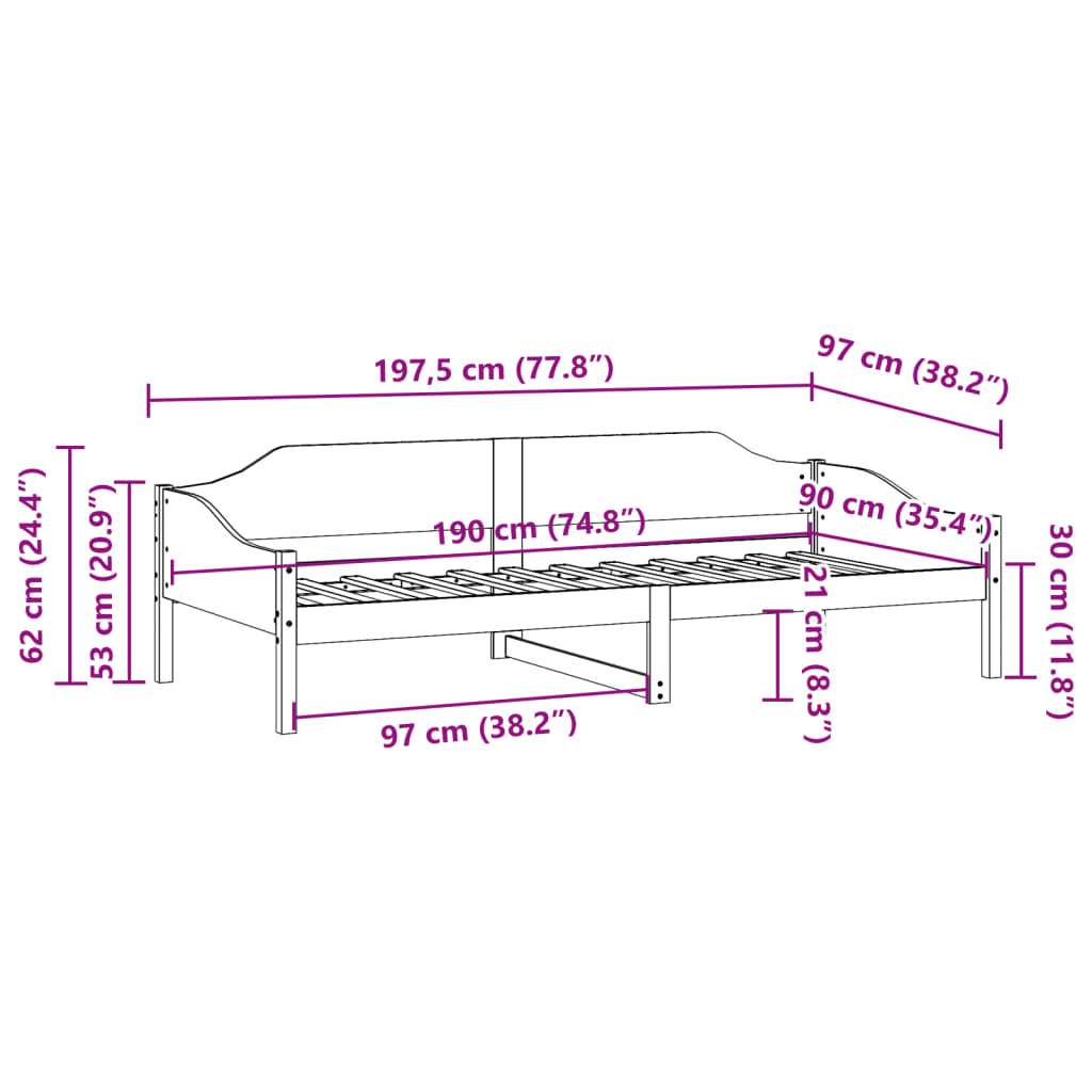 Solid Wood Bed Frame Without Mattress 90x190 Cm Pine Wood