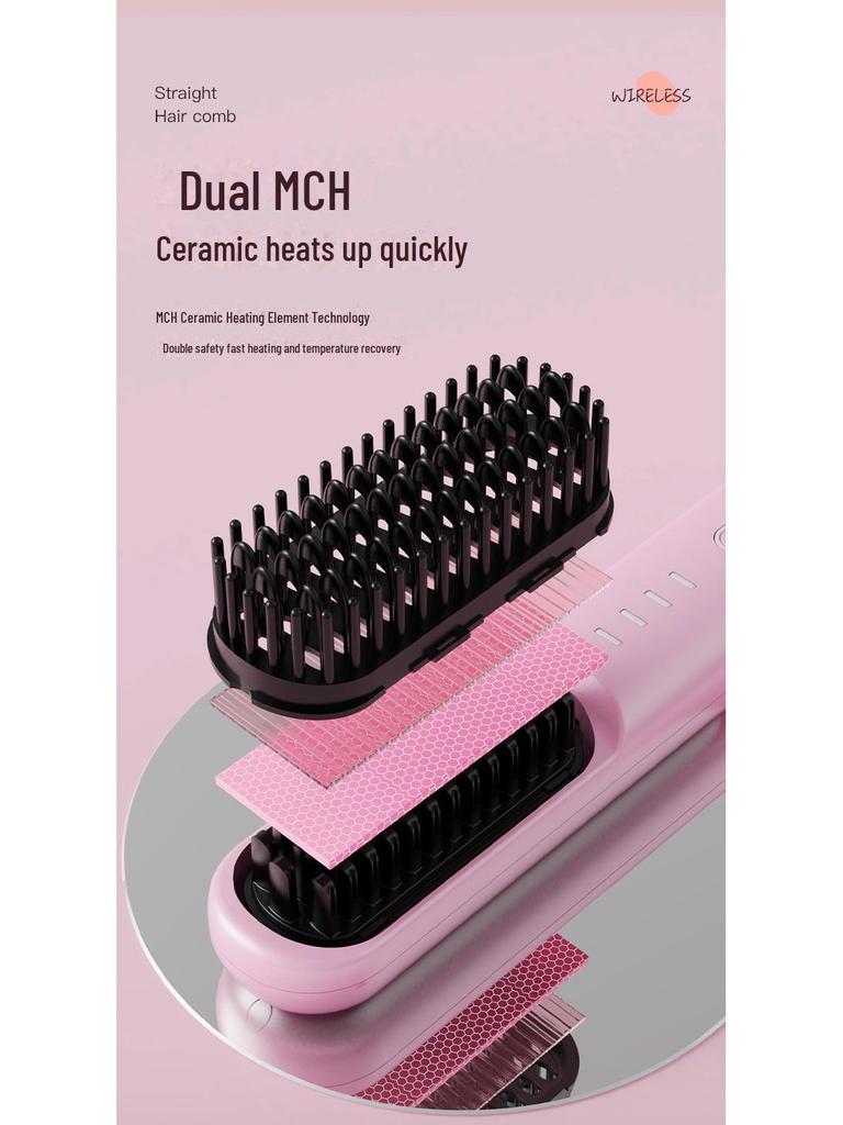 Přenosný bezdrátový iontový hřeben na narovnávání a kulmování vlasů – dvojí účel, odolný proti opaření, šetrný k vlasům