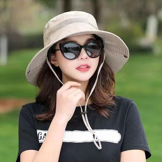 Fisherman Hat Wide Brim Breathable Mesh Sun Hat with Adjustable Drawstring Outdoor Climbing Fishing Hat
