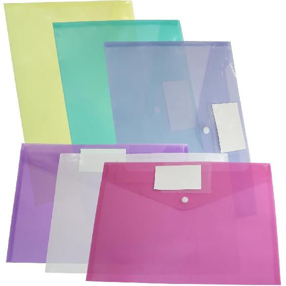 6 Pack Plastic Envelopes Poly Envelopes Folder, A4 Size File Folders for Document File Envelopes with Label Pocket(7 Colors)