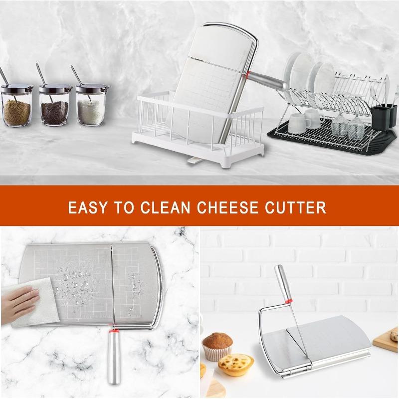 Stainless steel cheese slicer with anti slip scale measuring plate, used for cutting cakes, ham, butter in home restaurants and kitchens