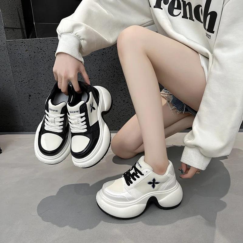 Fashion Women's Casual Sports Shoes Knot Thick Bottom Cross Patterned Spring Summer Oosie Zhang Leather Insole Breathable Comfortable