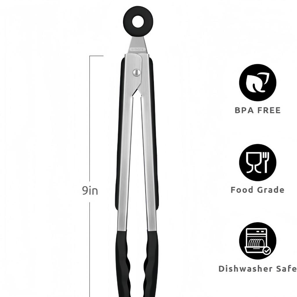 High-Temperature Resistant Stainless Steel Silicone Kitchen Tongs for Stir-Frying and Grilling