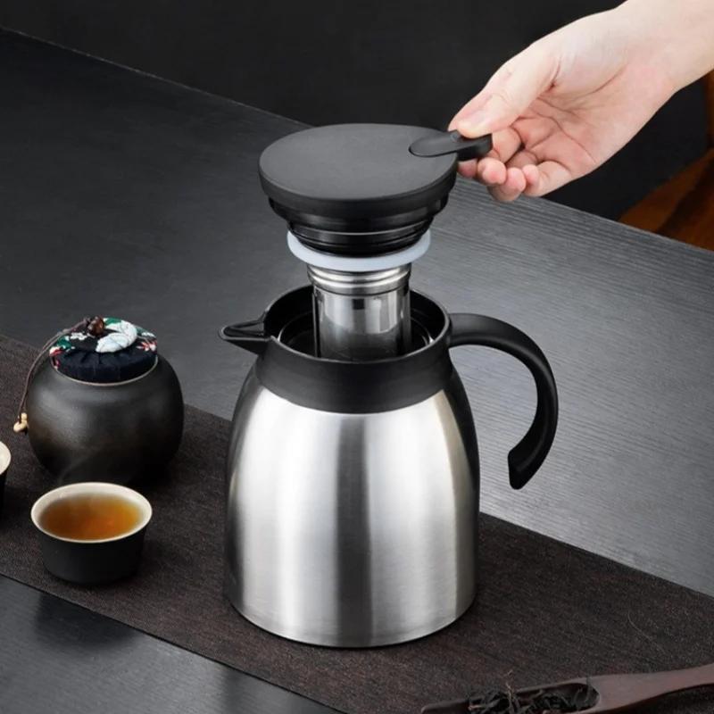 1200ml Thermos Tea Pot 304 Stainless Steel Large Capacity Coffee Tea Kettle with Tea-strainer Home Office Brewing Teapot