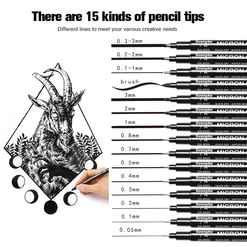 15 Stück/Set Handlettering Nadel Zeichenstift Pigment Liner Micron Stift 005 01 02 03 04 05 Pinsel Fineliner Skizzierkunst Marker