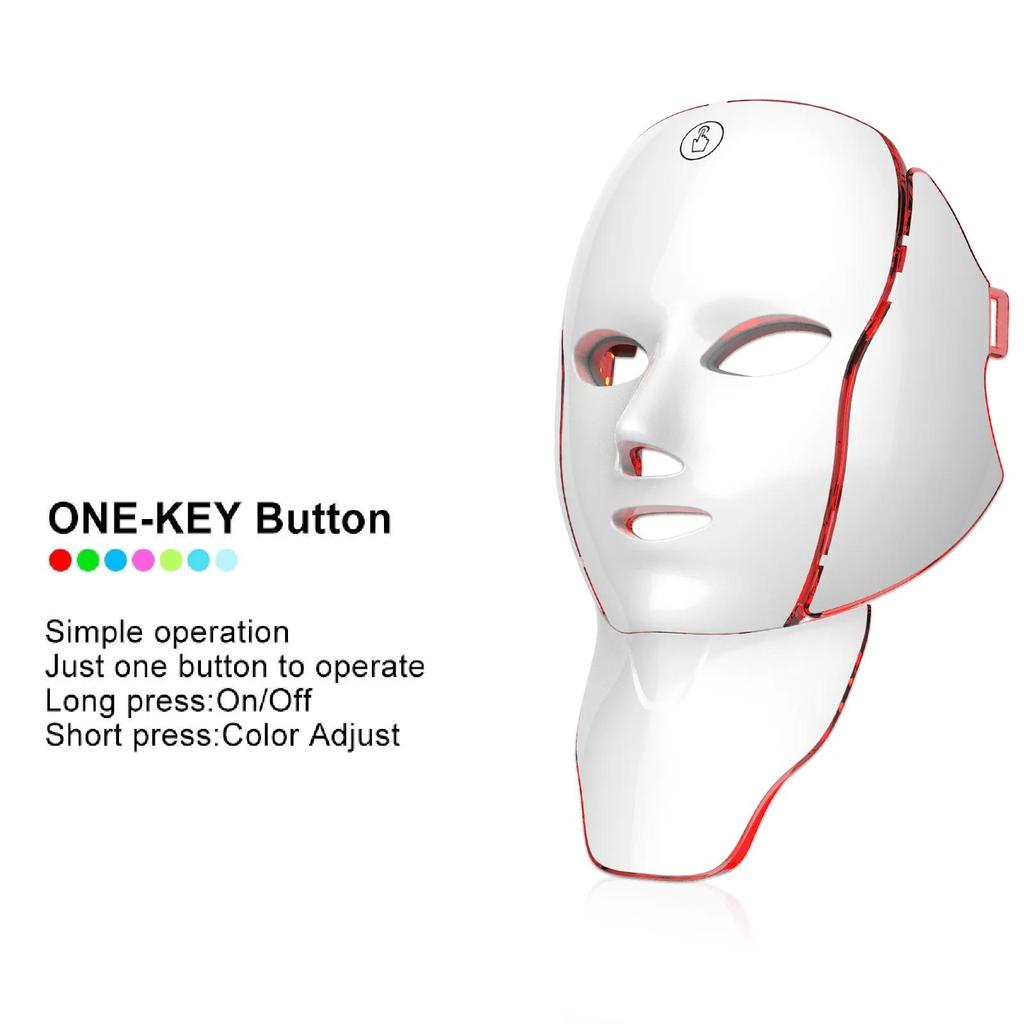 192 LEDs Face Neck Mask 7 Colors Red Light Beauty Device Rechargeable