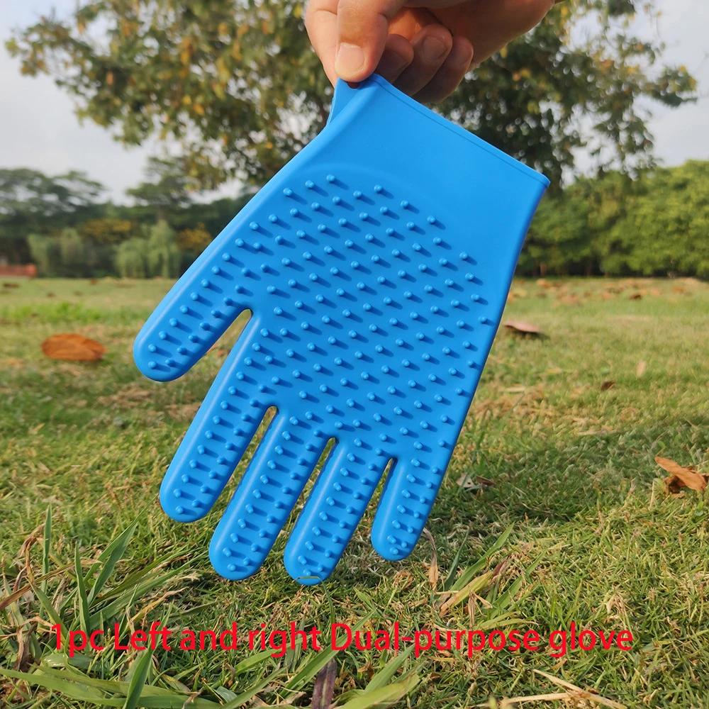 

Силиконовая двухсторонняя щетка-перчатка для собак, мягкая массажная щетка для мытья спины, щетка для ухода за домашними животными, щетка для вычесывания шерсти, перчатка для купания