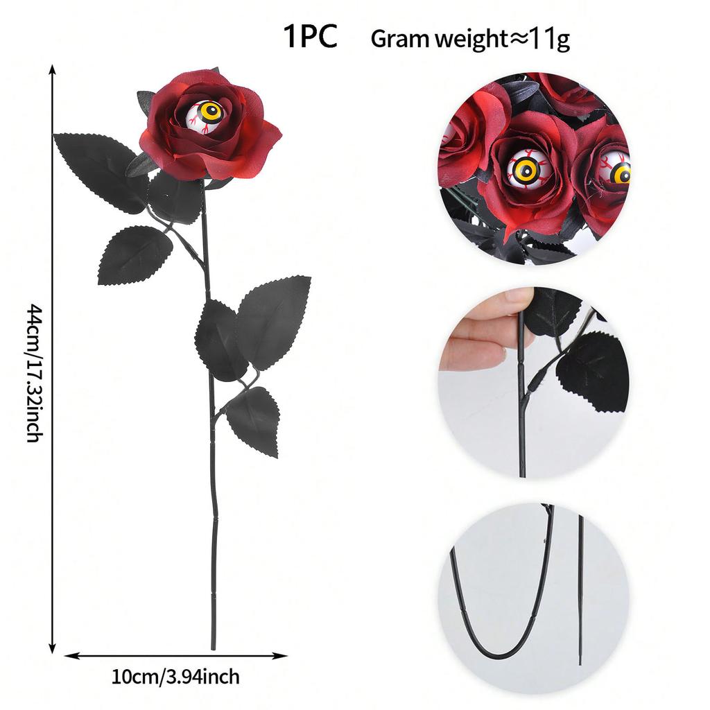Halloween Devil Eye Black Rose Stake, Spooky Eyeball Ground Pick for Party Yard Decor, Festival Outdoor Decoration