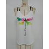 Womens V Neck Double Strap Tank Top With Dragonfly Print Casual Solid Color Sleeveless Blouse