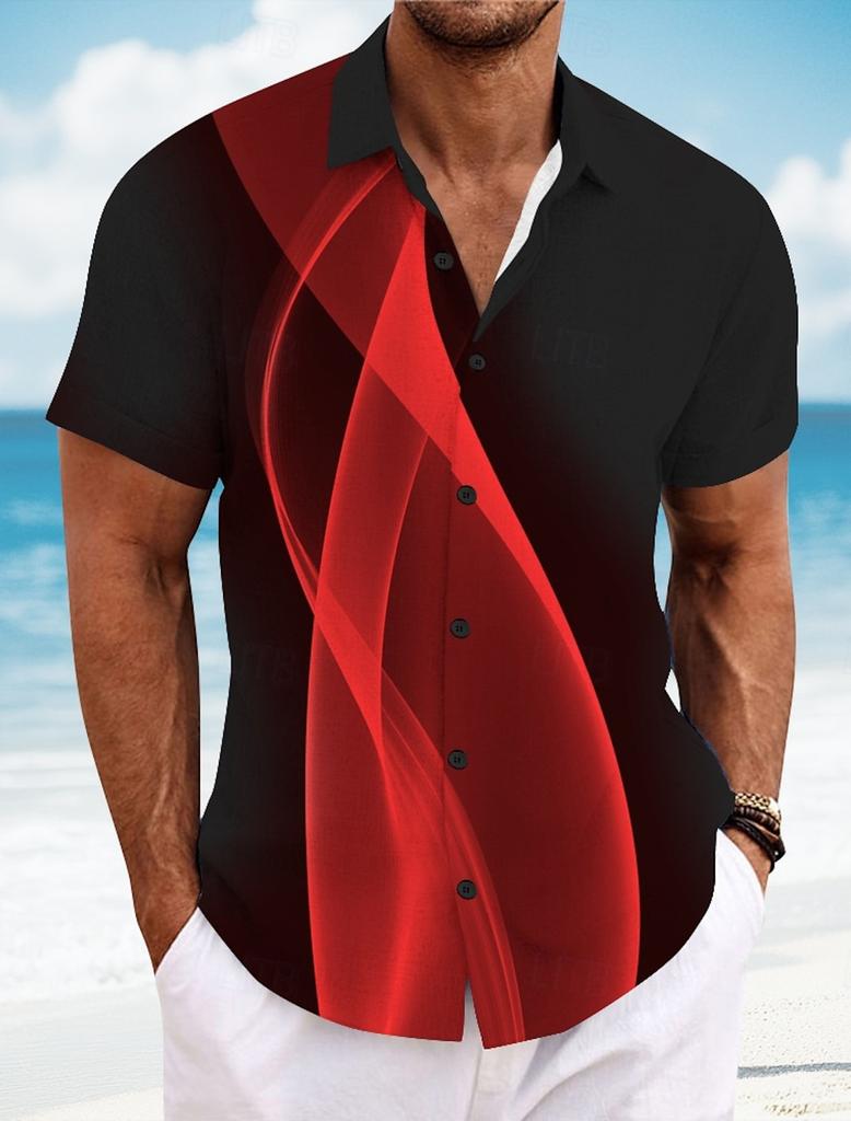 Men's Geometric Line Abstract Art Shirt Summer Shirt Button Up Shirt Short Sleeve Fashion Summer 3D Print Casual Shirt