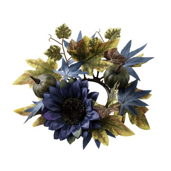 Halloween Candle Ring Wreath Artificial Pumpkin Sunflower Maple Leaf Wreath Pillar Candle