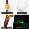 OLEVS 5645 Women Watch Quartz Movement Fashion Watch Gift Round-dial Leather Strap Wristwatch Calendar Window Luminous Watch