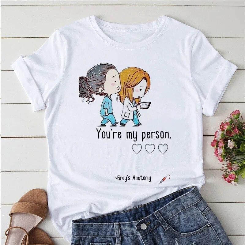 2023 Summer T-shirts Women Greys Anatomy You're My Person Graphic Lady T Shirts Kawaii Clothing Short Sleeve Female Tshirt Tops