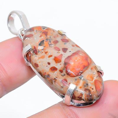 Natürlicher Leopardenhaut-Jaspis Handgefertigter 925 Sterlingsilber Anhänger 1,81" W3V23