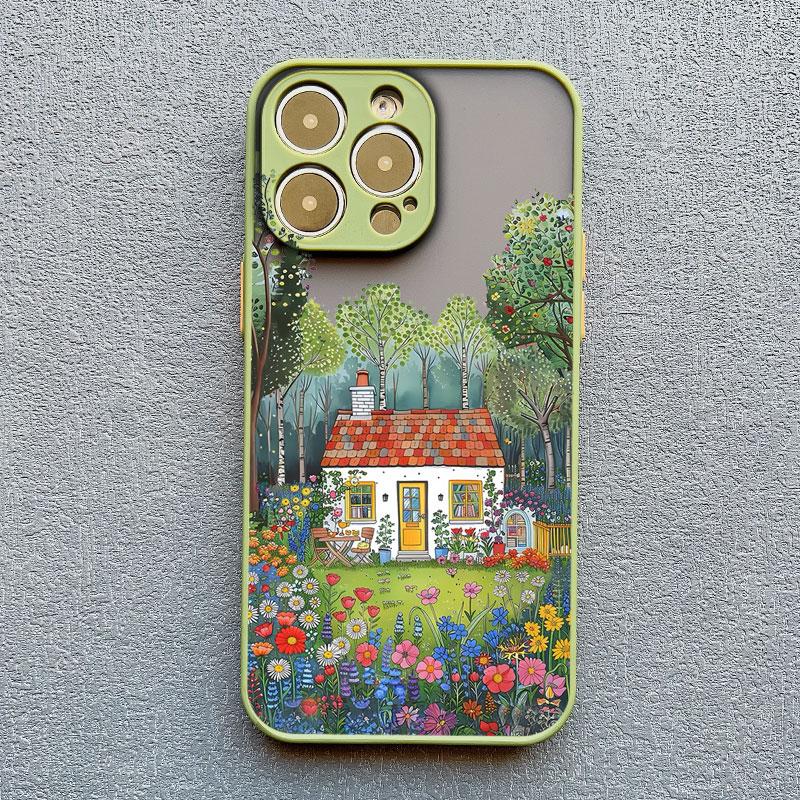 Fashion Garden Style Coffee Shop Phone Case For iPhone 11 12 Mini Pro Max 13 14 15 16 Pro Max X XS XR 7 8 Plus Shockproof Covers
