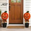 Outdoor Fall Yard Decorations Artificial Pumpkin Topiary Tree, Halloween Face Faux Boxwood Plants with Stake, Decorative Orange Autumn