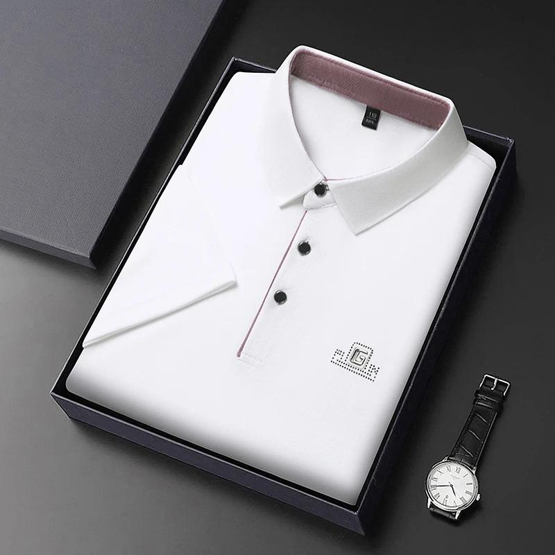 STORN New Men's Business Casual Short Sleeved Shirt with Badge Solid Color Polo Shirt Fashionable Breathable Comfortable Versatile Top