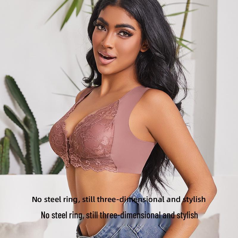 Sutien cu cataramă frontală din dantelă europeană și americană cu design elegant pe spate - Lenjerie intimă pentru femei plus size
