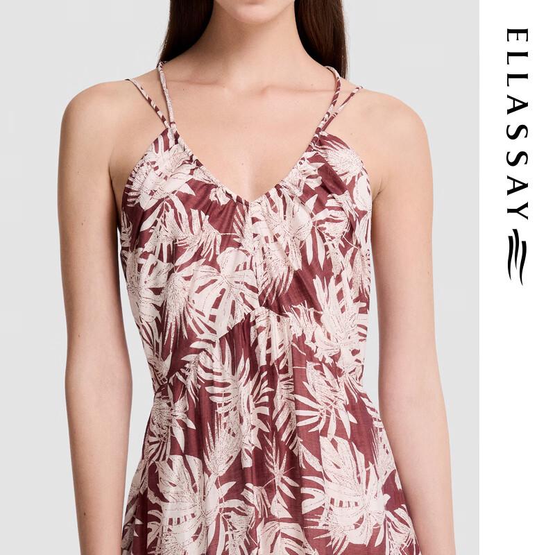 ELLASSAY Women's Tencel Linen Palm Print Strappy Maxi Dress