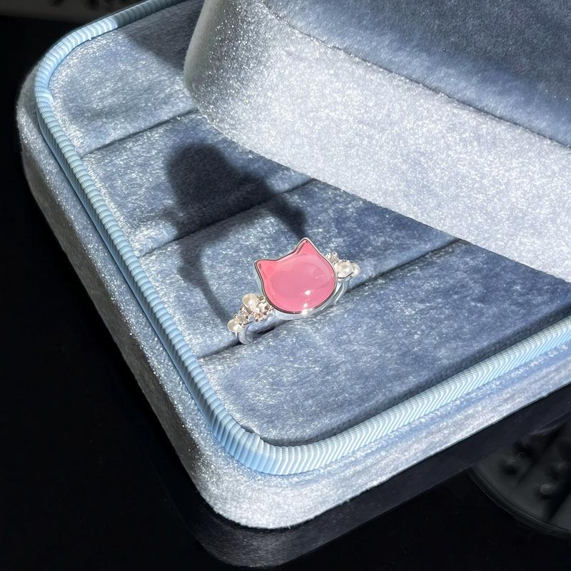 Exquisite Y2K Pink Cat Eye Stone Ring: Stylish, Sweet, and Fashionable Finger Accessory for Women