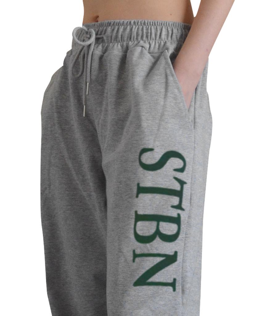 BONIEE [Fleece Lined Selection] Big Typo Jogger Elastic Waist Pants Gray