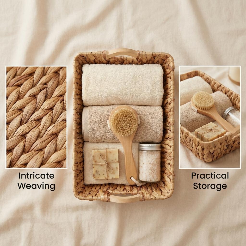 Toilet Tank Storage Basket, Suitable For Bathroom Use, Water Hyacinth Design, Top Storage Basket For Toilet Tanks.