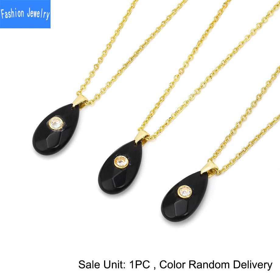 Natural crystal stone faceted water drop pendant micro-paved zircon fashion personalized necklace