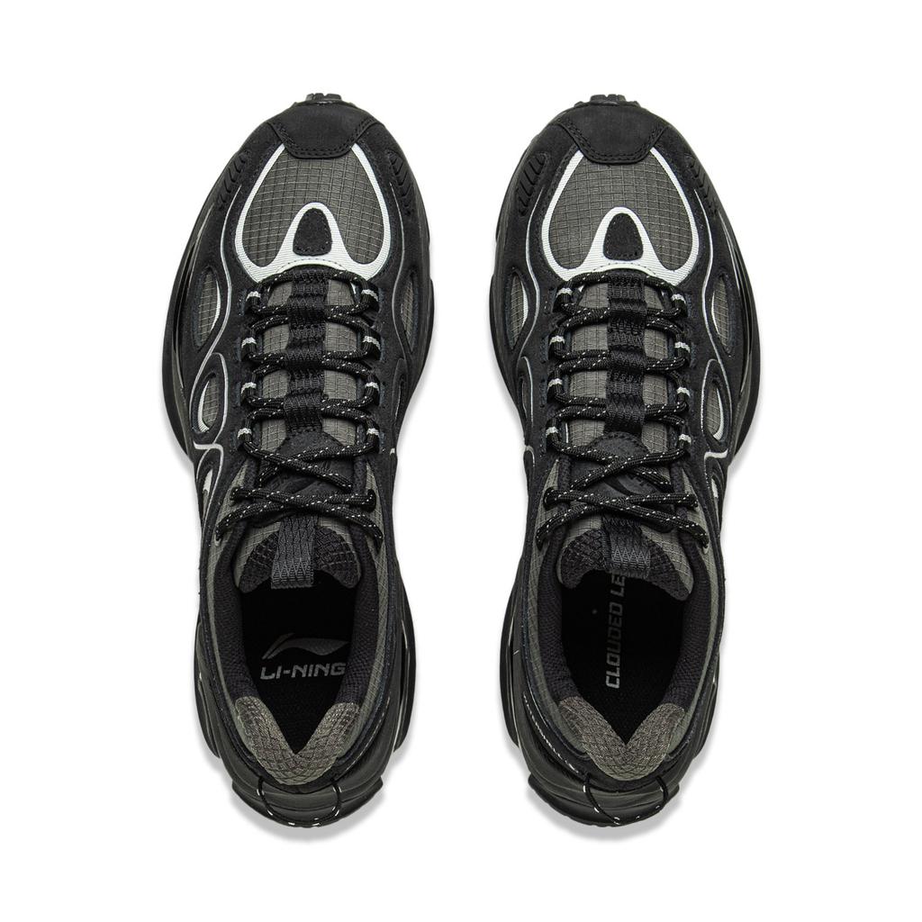 Li Ning Cloud Leopard Reflective Trendy Sports Non-Slip Rebound Mid-Top Casual Shoes Unisex Casual Shoes Black Gray AZGV069-1