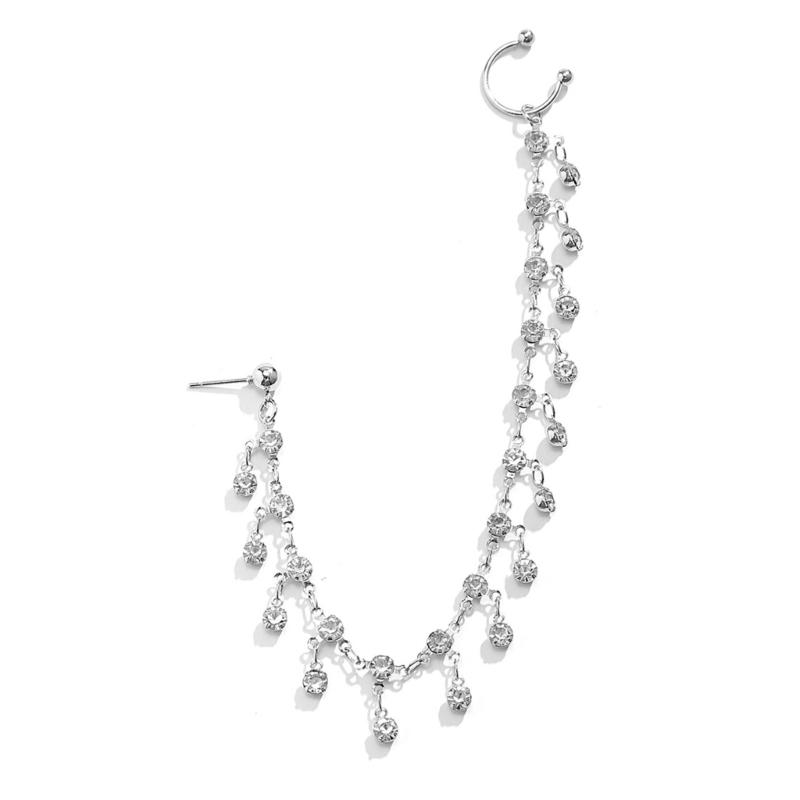 Elegant Rhinestones Fringe Chain Ear Stud Nose Clip Elegant Fake Nose Clip Jewelry Punk Earrings Chain for Women Girl