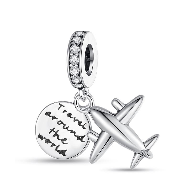 Copper Travel Suitcase Airplane Camera Pendant Fit Original Bracelet Charm Bead Necklace Diy Female Jewelry