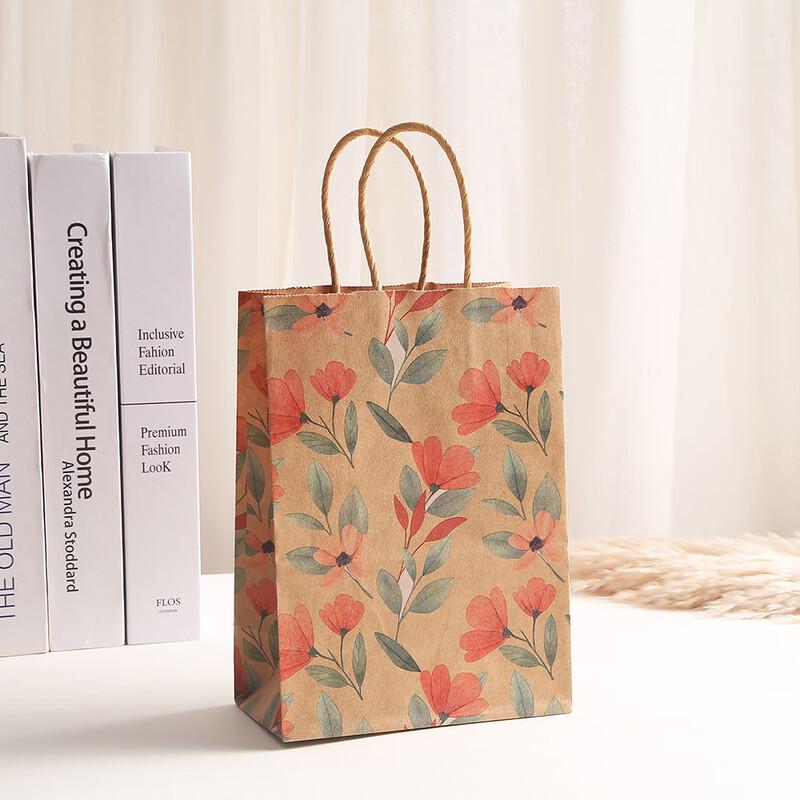 Floral Print Kraft Paper Shopping Bags