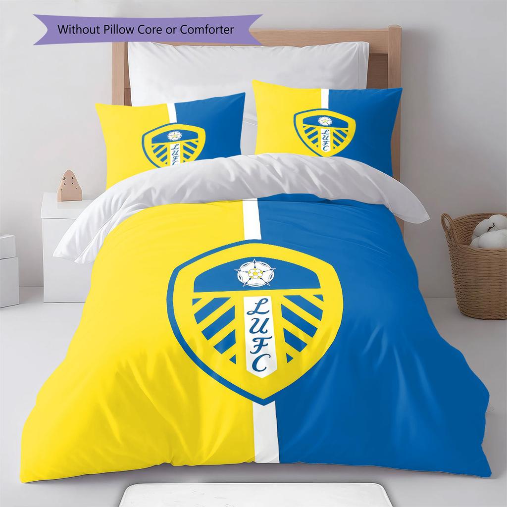 Leeds United A.F.C. Logo Bedding Quilt Set Quilt Cover Pillowcase Home Decoration Birthday Gift (1 * Duvet Cover + 2 * Pillowcase, Without Core)