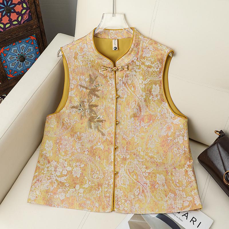 Winter Embroidered Shawl Vest - Thickened Chinese Style Sleeveless Top for Women