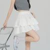 Women's Summer White Ruffle Puff Cake Dress - Ballet-Style High Waist A-Line Midi Skirt