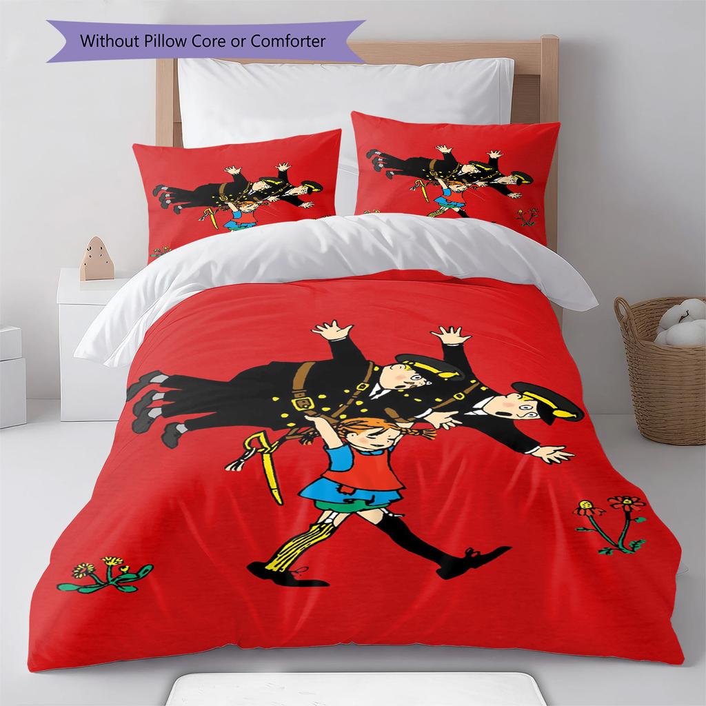 Pippi Longstocking Pattern Bedding,Quilt Set Quilt Cover Pillowcase Home Birthday Gift (1 * Duvet Cover + 2 * Pillowcase, Without Core)