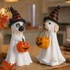 Halloween Window Ornaments Ghost Dog Figurine, Wizard Hat Pumpkin Resin Statue, Cute Tabletop Decor Indoor Haunted House Supplies for Entryway