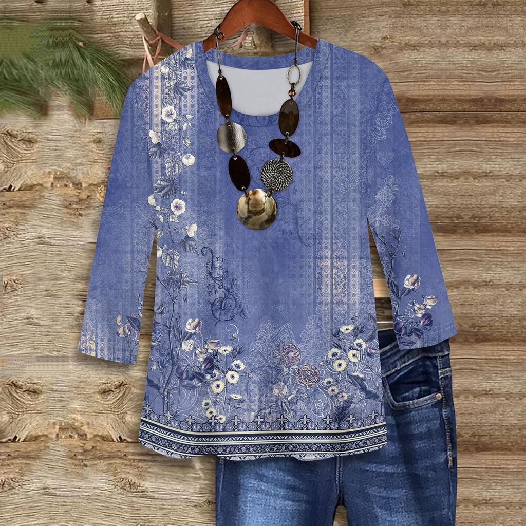3/4 Sleeve Shirts For Women Cute Print Graphic Tees Blouses Casual Plus Size Basic Tops Pullover